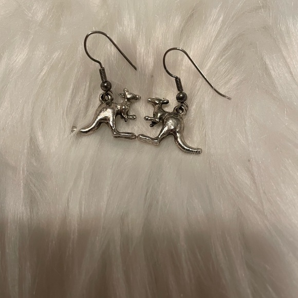 Silver Dangle Kangaroo Earrings - Picture 2 of 2